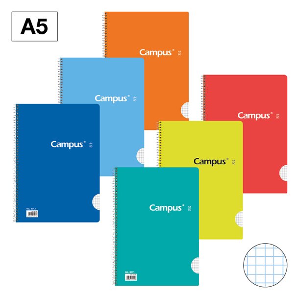 BLOC ESPIRAL CAMPUS A5 TAPA BÁSICA 80 HOJAS 60 GRAMOS CUADRÍCULA 4MM