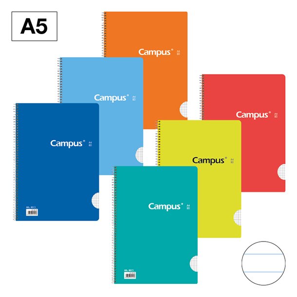 BLOC ESPIRAL CAMPUS A5 TAPA BÁSICA 80 HOJAS 60 GRAMOS HORIZONTAL