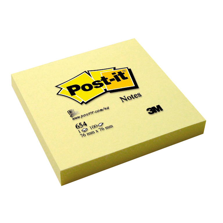 BLOC NOTAS ADHESIVAS QUITA Y PON POST-IT 76MMX76MM AMARILLAS 100 HOJAS