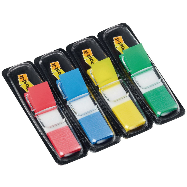 BANDERITAS SEPARADORAS AUTOADHESIVAS POST-IT 12MMX43MM DISPENSADOR 4 COLORES 140 UNIDADES