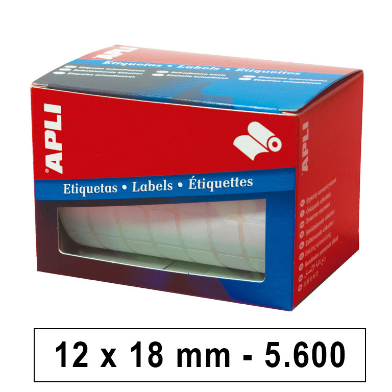 ETIQUETAS AUTOADHESIVAS EN ROLLO APLI 12MMX18MM 5600 UNIDADES POR ROLLO