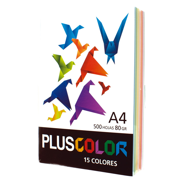 PAPEL FOTOCOPIADORA PLUS DIN A4 80 GRAMOS 15 COLORES SURTIDOS PAQUETE 500 HOJAS