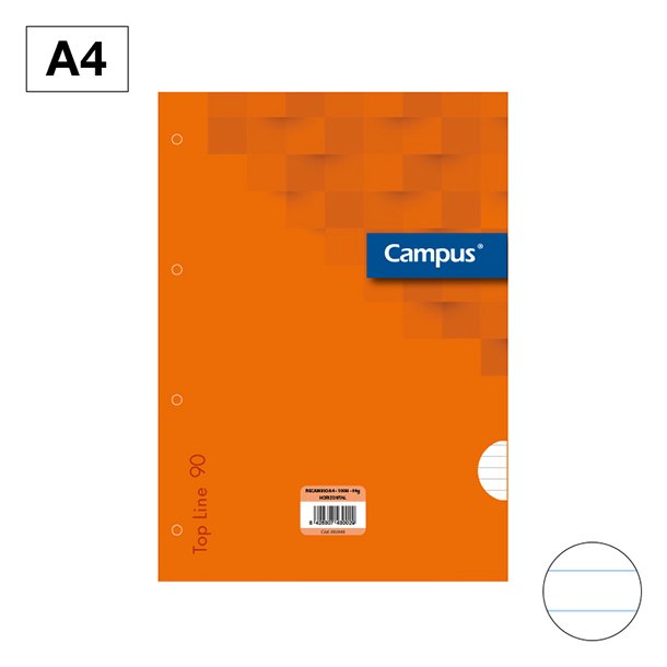 RECAMBIOS CARPETA CAMPUS A4 4 TALADROS 100 HOJAS 90 GRAMOS HORIZONTAL PORTADA COLOR NARANJA