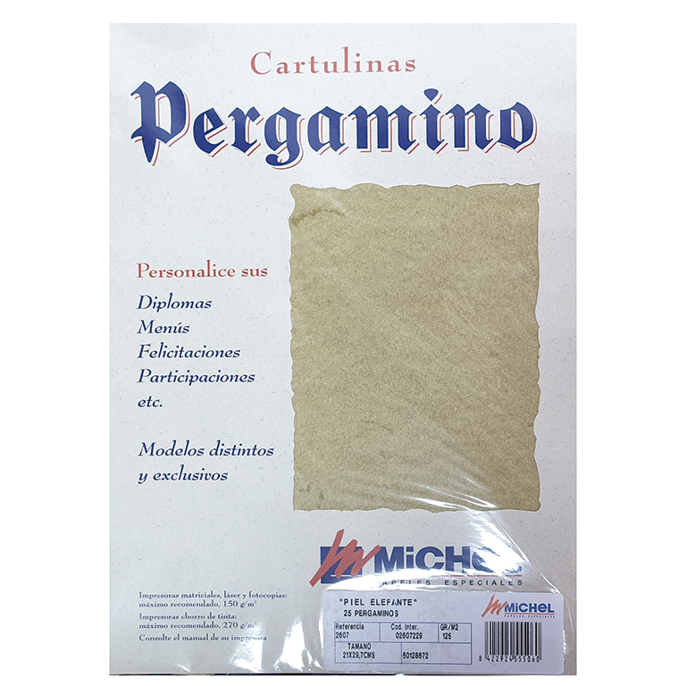 PAPEL PERGAMINO A4 PIEL ELEFANTE 125 GRAMOS PAQUETE 25 HOJAS COLOR PERGAMINO
