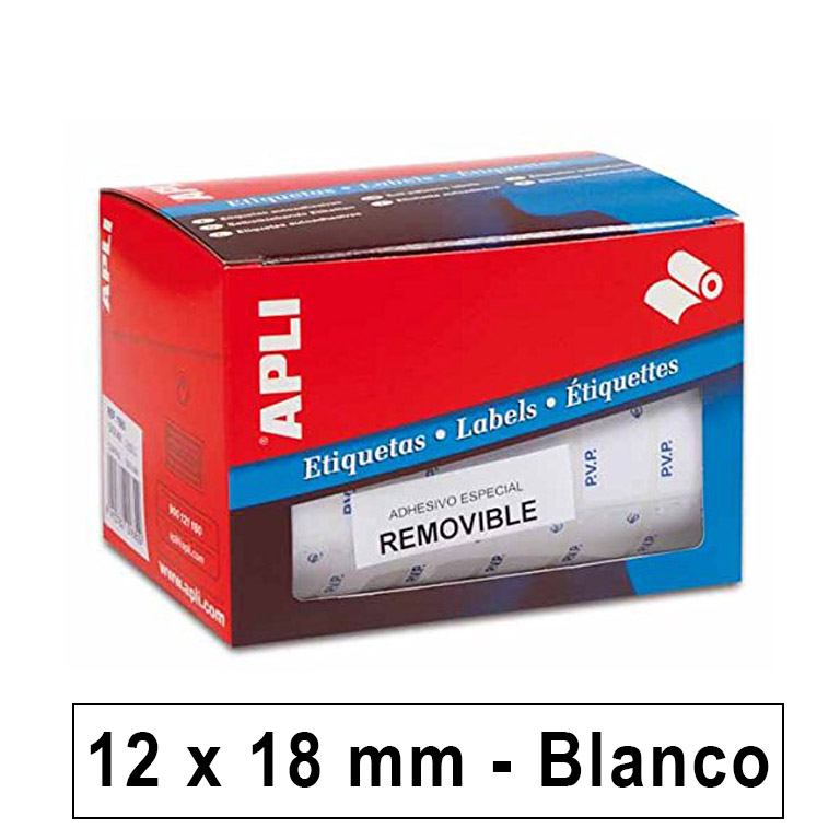 ETIQUETAS AUTOADHESIVAS REMOVIBLES EN ROLLO APLI PVP 12MMX18MM 3360 UNIDADES POR ROLLO