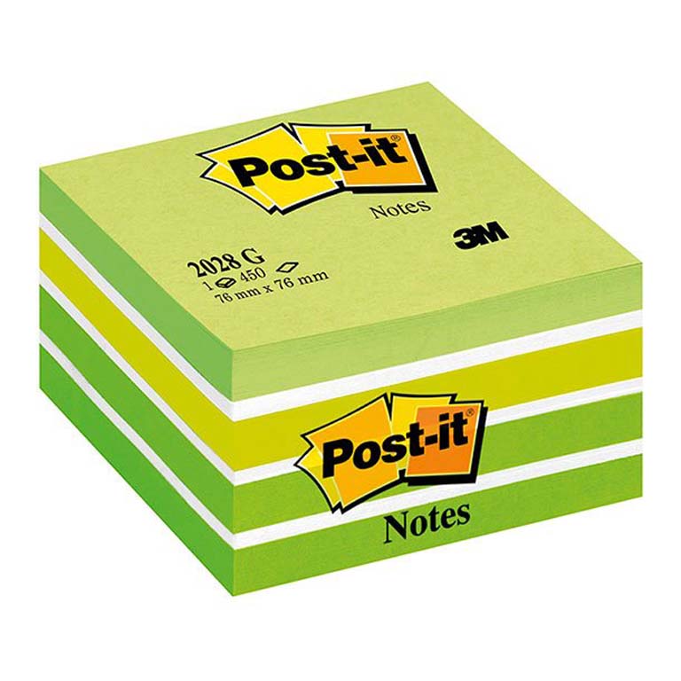 BLOC NOTAS ADHESIVAS QUITA Y PON POST-IT 76MMX76MM VERDE PASTEL 450 HOJAS