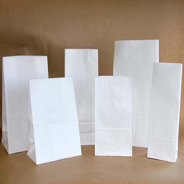 BOLSA PAPEL BLANCO 15X5X21 CON FUELLE PAQUETE 100 UNIDADES