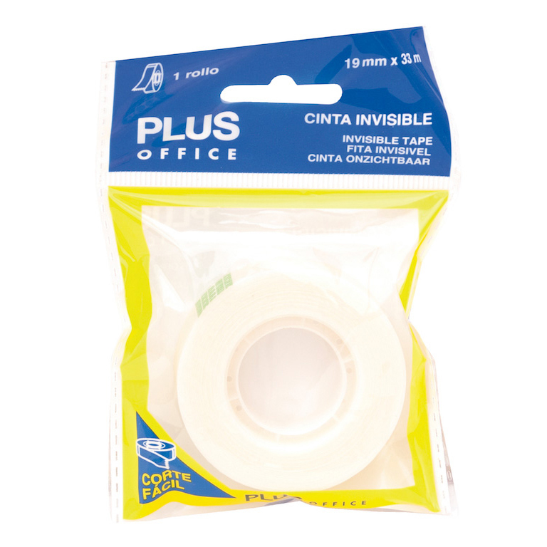 CINTA ADHESIVA INVISIBLE PLUS OFFICE 19MMX33M CORTE FACIL BLISTER 1 UNIDAD