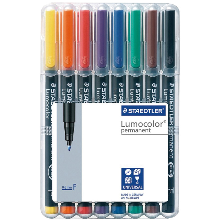 ROTULADOR PERMANENTE STAEDTLER LUMOCOLOR FINO 0,6 MM. COLORES SURTIDOS BLÍSTER 8 UNIDADES