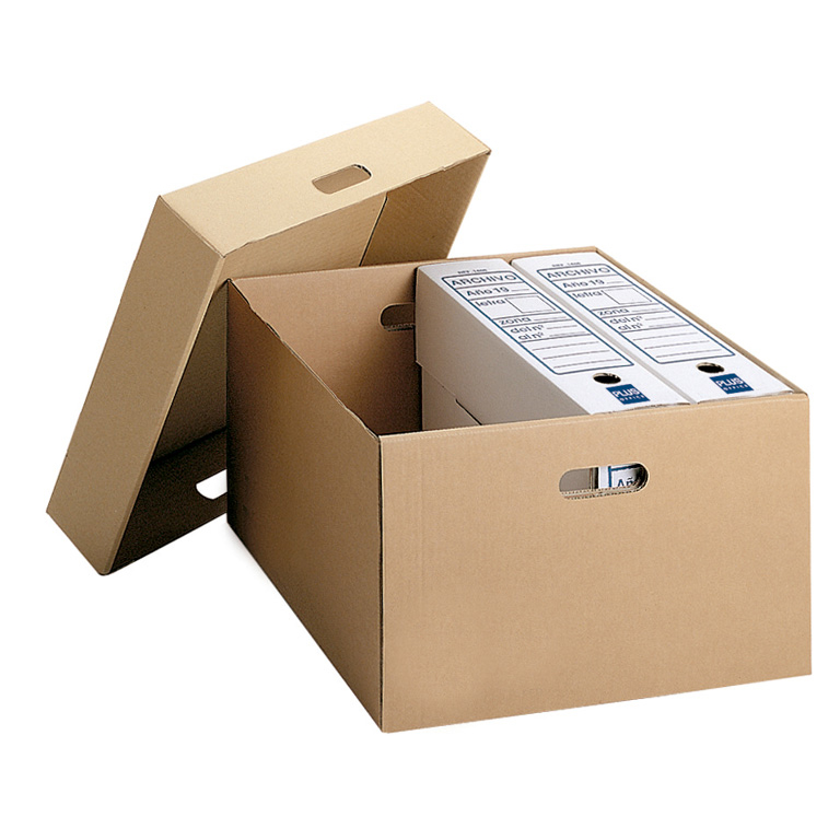 CAJA CONTENEDOR DE ARCHIVO DEFINITIVO FOLIO 365X255X418 MM PLUS OFFICE CARTON MICROCANAL COLOR MARRON KRAFT