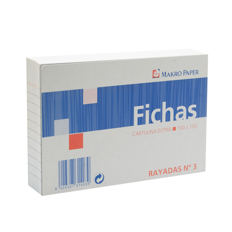 FICHAS RAYADAS MAKRO PAPER 100MMX150MM Nº3 100 HOJAS
