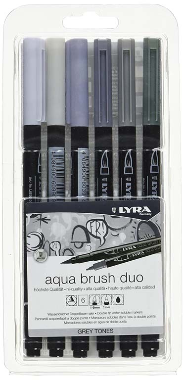 SET DE 6 ROTULADORES LYRA AQUA BRUSH DUO COLORES GRISES