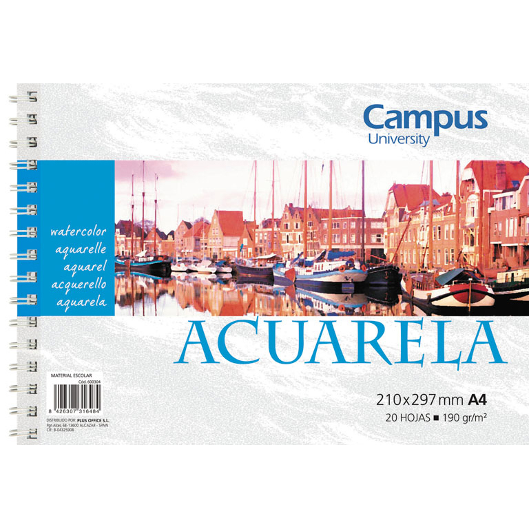 BLOC ACUARELA CAMPUS UNIVERSITY A4 ESPIRAL 20 HOJAS 190 GRAMOS