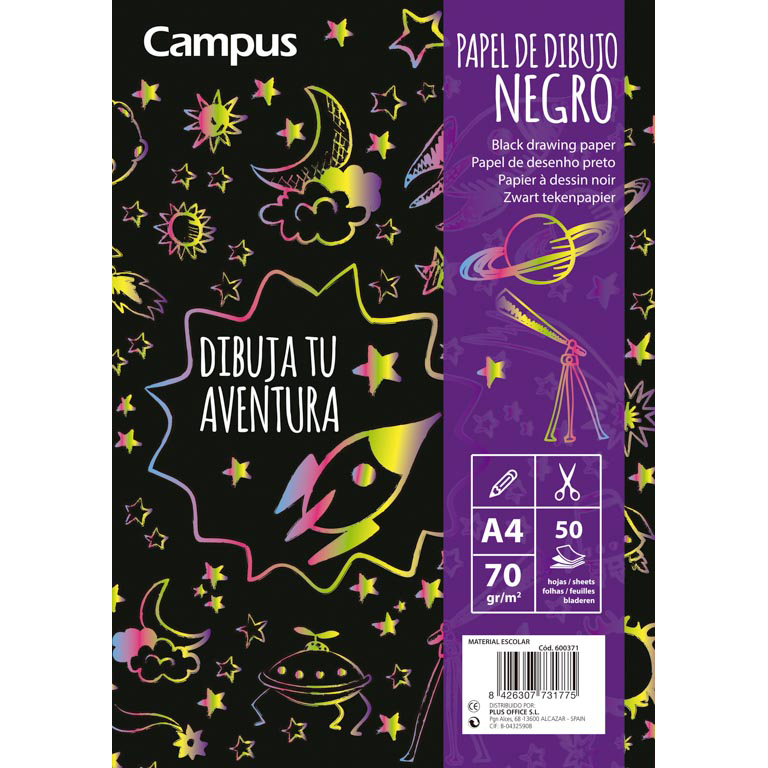 BLOC DE DIBUJO CAMPUS COLLEGE A4 210X297 MM 50 HOJAS 70 GRAMOS NEGRO