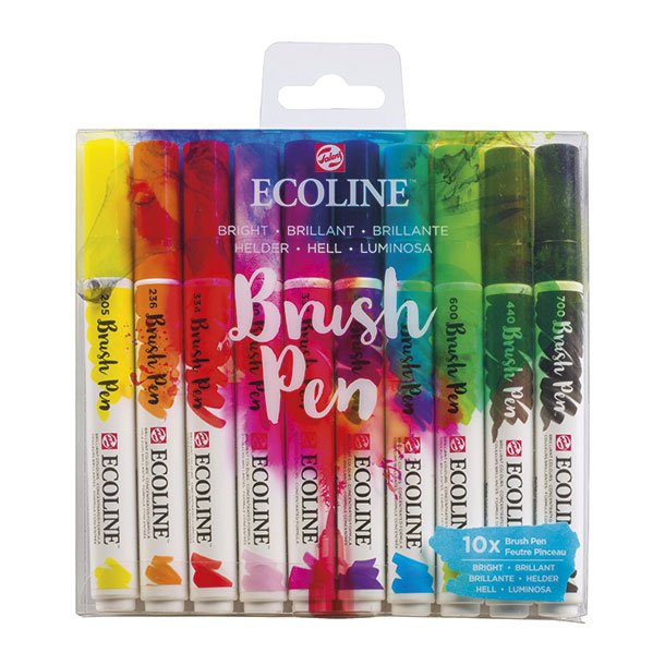 ROTULADOR BRUSH PEN SET 10 COLORES BRILLANTE PUNTA PINCEL ACUARELABLE