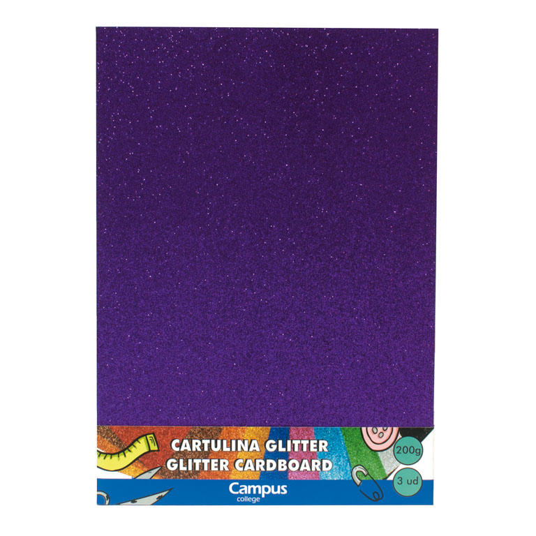 CARTULINA CAMPUS COLLEGE 200 GRAMOS A4 210X297 GLITTER PURPURINA COLOR VIOLETA