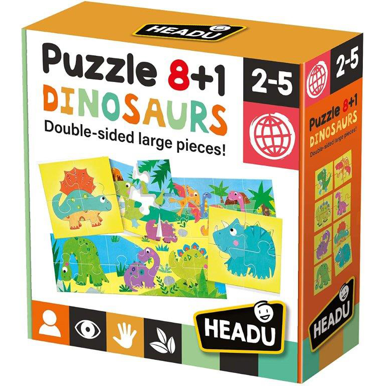 JUEGO EDUCATIVO HEADU 8+1 PUZZLE DINOSAURIOS  JUEGO INFANTIL ANIMALES PREHISTÓRICOS