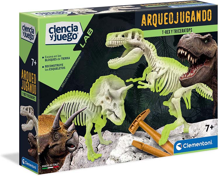 DINOSAURIOS ARQUEO JUGANDO T-REX Y TRICERATOPS FLUORSCENTE